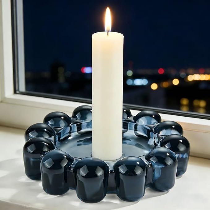 khtumeware Black Bubble Glass Candle Dish – Modern Clear Glass Candle Holder for Tealights & Diffusers, Decorative Tray for Home & Tabletop Decor（2 Pack）