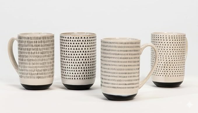 House Beautiful Versatile Modern Stoneware Mug Set - 19.5 oz, Set of 4 (Metro Mornings)