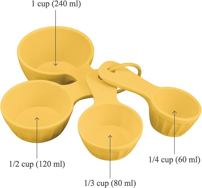 UP 4-Piece Latte Style Melamine Measuring Cups Set, Professional Nesting Baking and Cooking Tools for Liquid and Dry Ingredients, Yellow