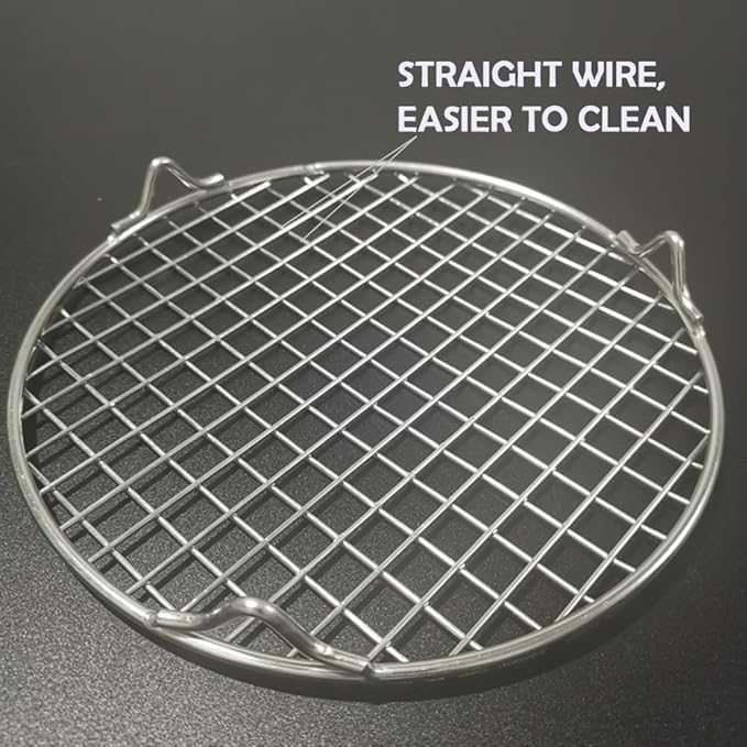 Round Barbecue Grids with Legs Dia 13.8" Straight Wire Footed Steaming 304 Stainless Steel Cooling Rack Multi-Purpose Grill Rack for Airfryer Instant Pot/Pressure Cooker (350mm/13.8")