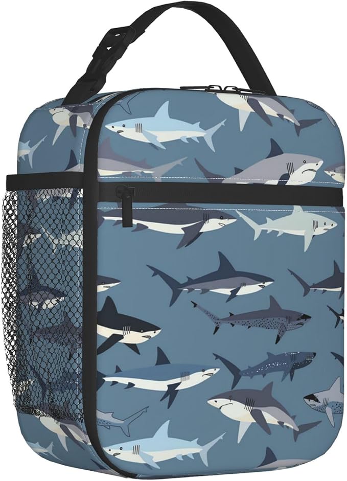 Shark Ocean Themed Portable Lunch Bag, Insulated Lunch Box Reusable Totes for Women Men Adults, Lunchbag for Work Picnic Camping