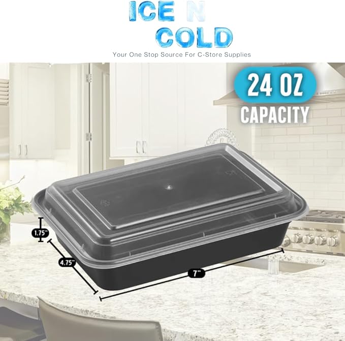 ICE N COLD Reusable To-Go Food Meal Prep Storage Containers with Leak Proof Snap Lids 24oz | 710ml | 25-Pack