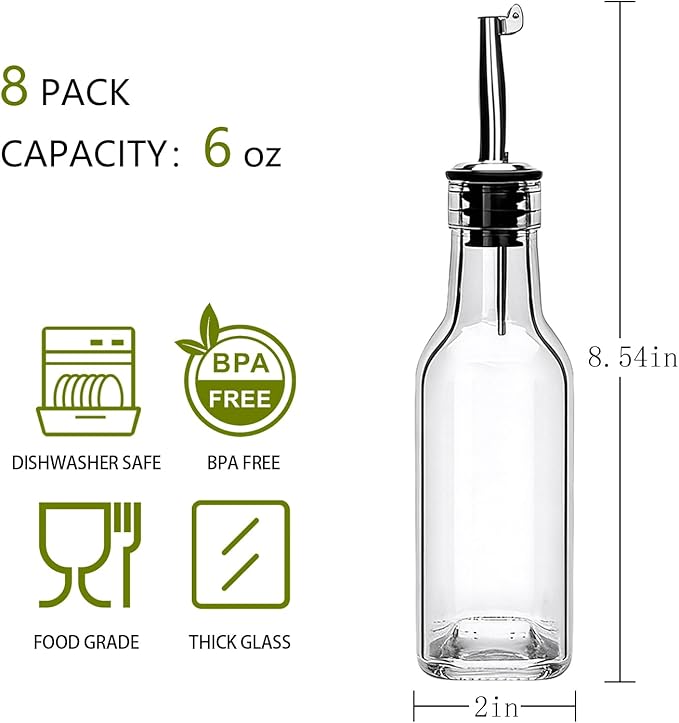 Salzesfalls 6oz Oil Dispenser for Kitchen with Stainless Steel Pourer Spouts,8 Pack Olive Oil Dispenser Bottle,Olive Oil Dispenser