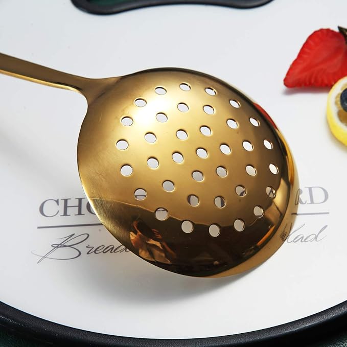Gold Skimmer, Berglander Metal Strainer With Titanium Gold Plating, Kitchen Cooking Skimmers For Non-Stick Cookware, Dishwasher Safe, Easy to Clean