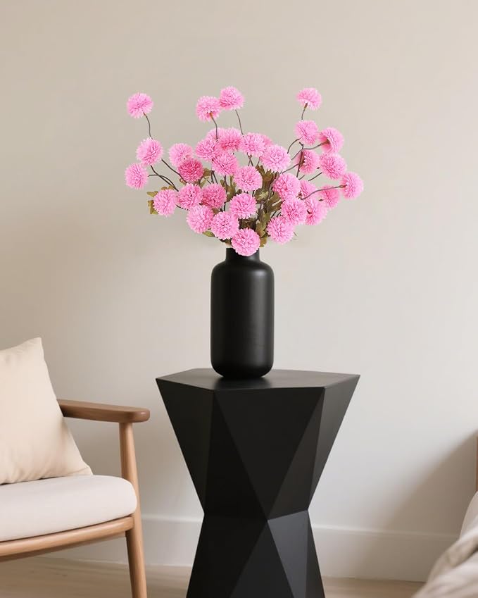 DuHouse 6pcs Artificial Flowers Faux Silk Pompon Mum,Silk Small Mini Chrysanthemum Ball with Stems for DIY Bouquets Centerpieces Vase Home Table Kitchen Decorations(Pink)