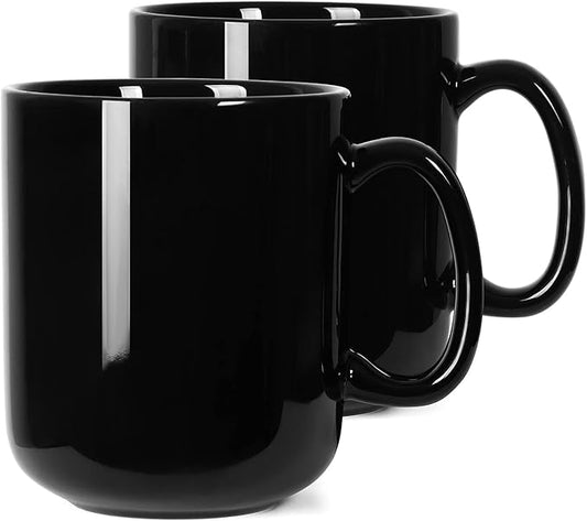 20 OZ Large Coffee Mug, M016 Plain Ceramic Boss Big Tea Cup with Handle for Dad Men, Set of 2, Black