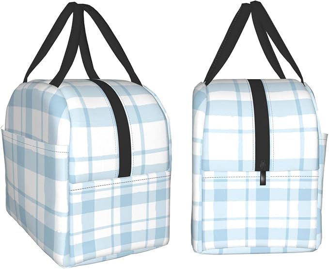 Lunch Bag Plaid Blue Check Insulated Lunch Box Cooler Tote for Adults Kid Girl Women Work Office School Picnic Beach Reusable Lunchbox Over 3 Years Old