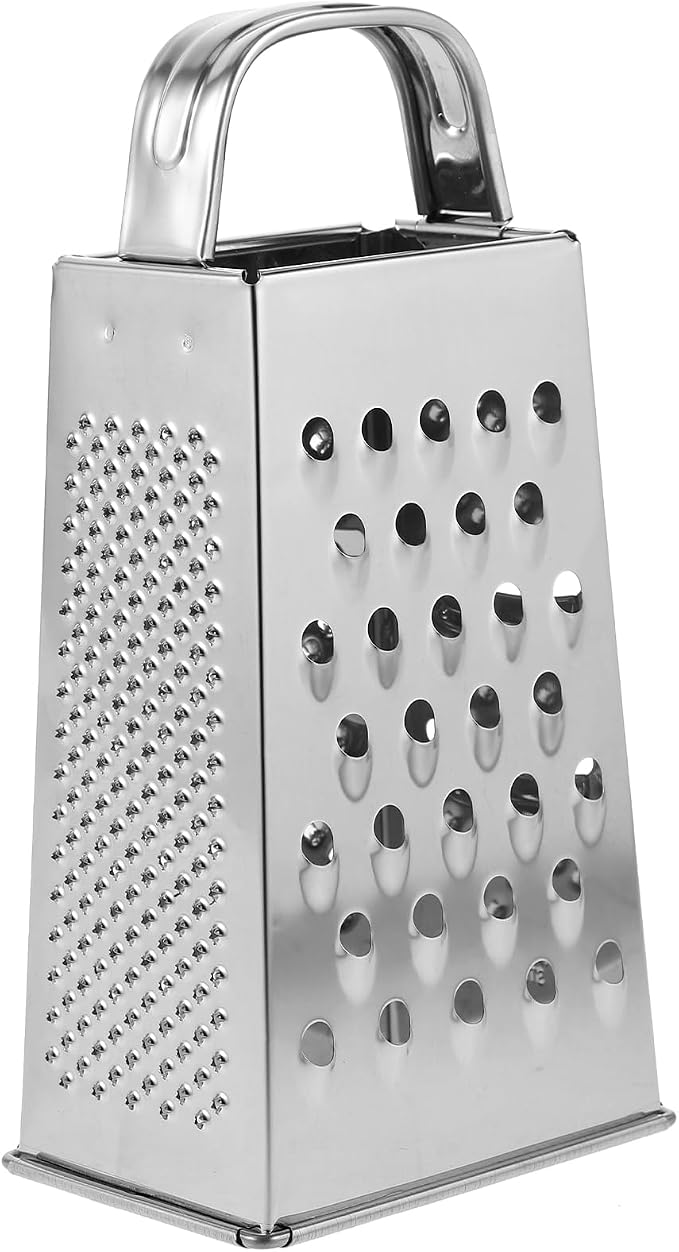 MAGICLULU 1pc Stainless Steel Vegetable Grater Portable Metal Grater 4-Sided Cheese Grater with Handle for Kitchen Restaurant (6inch)