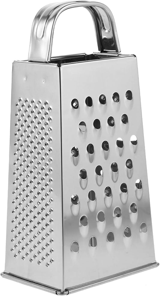 MAGICLULU 1pc Stainless Steel Vegetable Grater Portable Metal Grater 4-Sided Cheese Grater with Handle for Kitchen Restaurant (6inch)