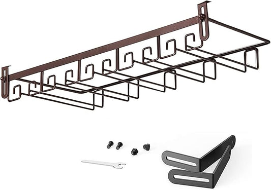 Hanging Wine Glass Rack Black Adjustable, Solid Iron Wine Glasses Hanger, Metal Under Cabinet Stemware Rack 3 Rows, 4 Rows, Convenient Storage And Space-saving