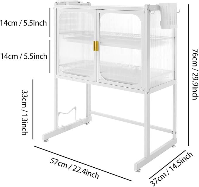 Kitchen Storage Rack, 3-Tier Metal Dish Rack, Over The Sink Dish Drainer Drying Rack, Table Standing Microwave Oven Shelf w/ Feet Adjustable, Home Storing Organizer Unit for Kitchen Utensils (White)