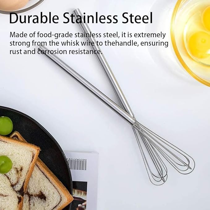 Stainless Steel Mini Whisk Set of 2, Long-Handle Small Wire Whisk, Kitchen Cookware for Cooking, Whisking, Blending, 10.4inch