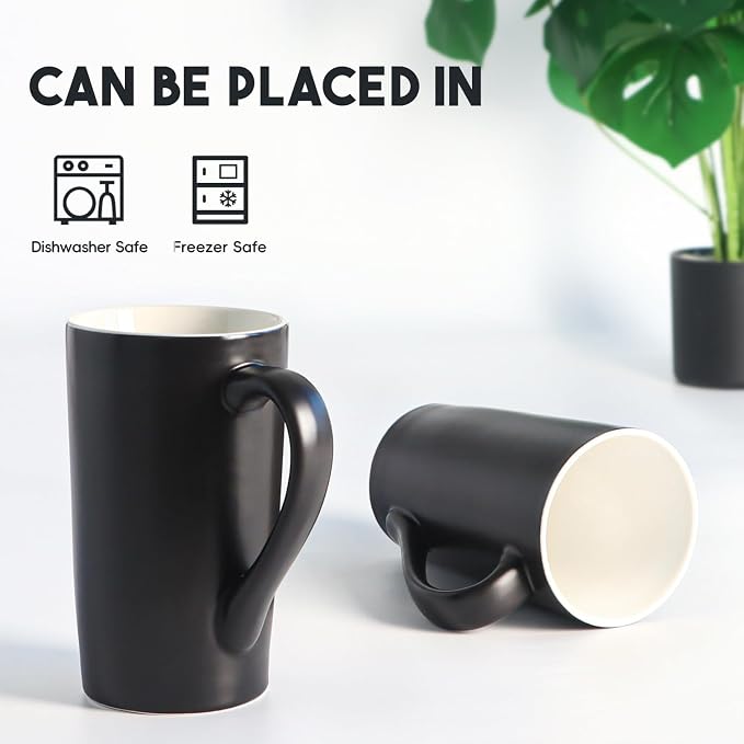 20 OZ Large Diner Coffee Mugs,Tall Beer Cups,Matte Black Couple's Cups with Handle,Oversized Cylindrical Design Modern Ceramic Tea Cup for Dad Mom Friends Gift.Set of 2