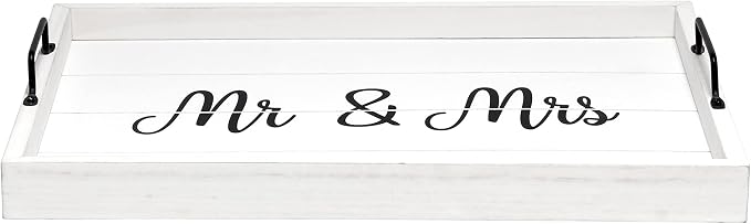 Elegant Designs HG2000-WMM Decorative Wood Serving Tray w/Handles, 15.50" x 12", Mr. & Mrs.