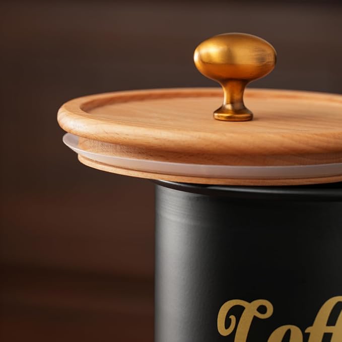 Coffee Canister, 3 pack Large Airtight Coffee Bean Storage Container, Café Grounds Container, Cafe Jar Cafe Holder, Food Storage Container for Flour, Sugar, Tea (Black)