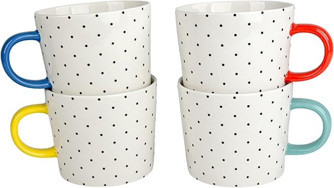 Set of 4 Oogle Polka Dot Mug 13 fl oz, Assorted Bright Color Handle