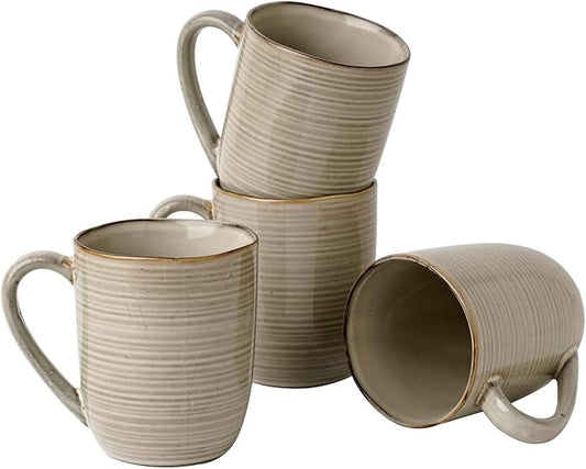famiware Tempus Coffee Mugs Set of 4, 14 oz Coffee Cup Set, Stoneware Mugs with Handle for Coffee, Tea, Cocoa, Milk, Cappuccino, Microwave Safe - Castle Wall