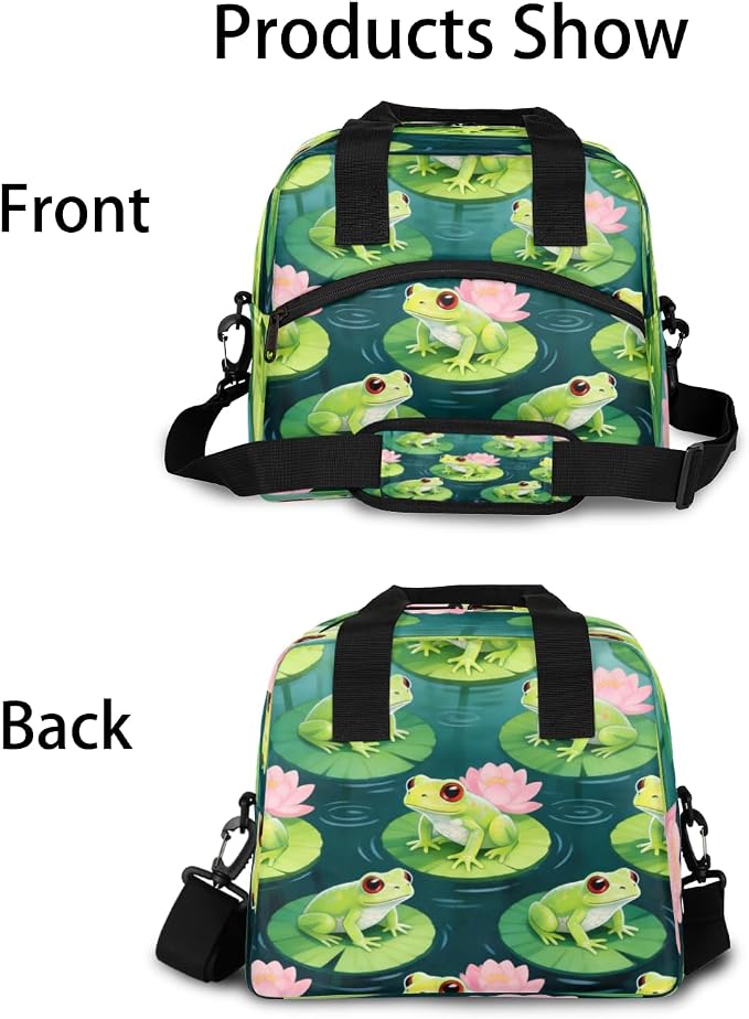 Frog Lotus Pond Pattern Insulated Lunch Bag for Women Men Reusable Lunch Box Cooler Bag Large Leakproof Lunch Tote with Adjustable Shoulder Strap for Adult Work Picnic Camping Beach Office