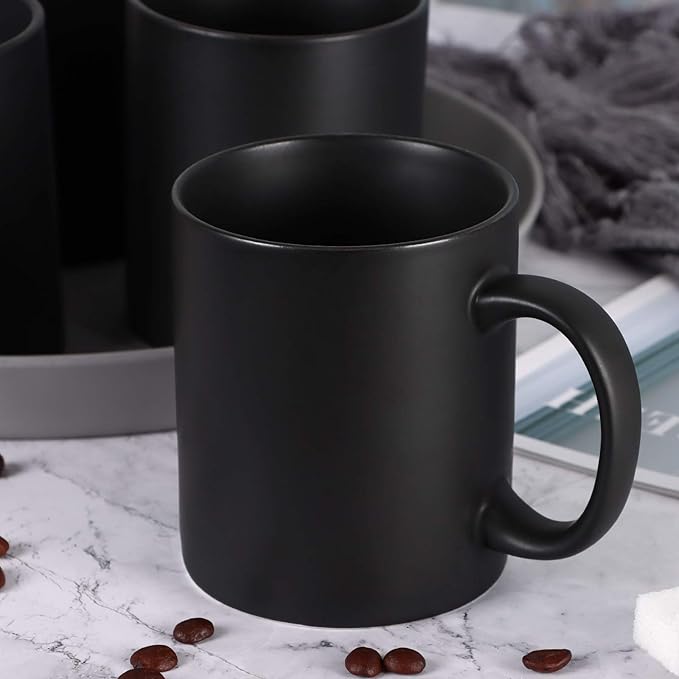 harebe 11 OZ Classic Coffee Mugs Set of 4, Family Ceramic Cup for Coffee, Tea, Cocoa and Mulled Drinks, Matte Black