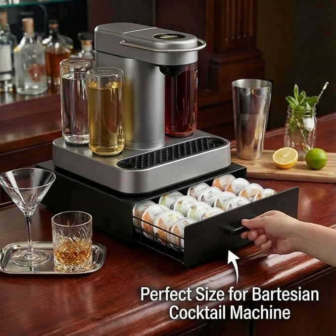Storage Drawer for Bartesian Pods, Cocktail Pod Holder for Bartesian Capsules Compatible with Bartesian Cocktail Machine, Hold 40 Pods, Countertop Organizer Bar Accessories- Black