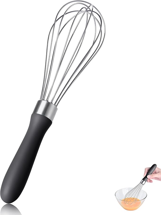 Small Whisk: Stainless Steel 9in Wire Balloon Wisk Kitchen Egg Whisker Heavy Duty Hand Mixer for Cooking Baking Whipping Blending Mixing Stirring Sauce, Flour, chocolate (Black)