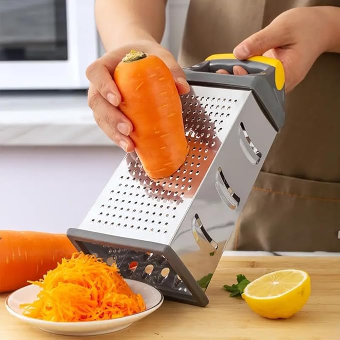 4 Sided Box Grater, Stainless Steel Grater Slicer with Handle, Cheese Grater, Kitchen Food Shredder, Food Grater Cutter Planing for Ginger, Garlic, Cucumbers, Carrots, Cheese, Potato