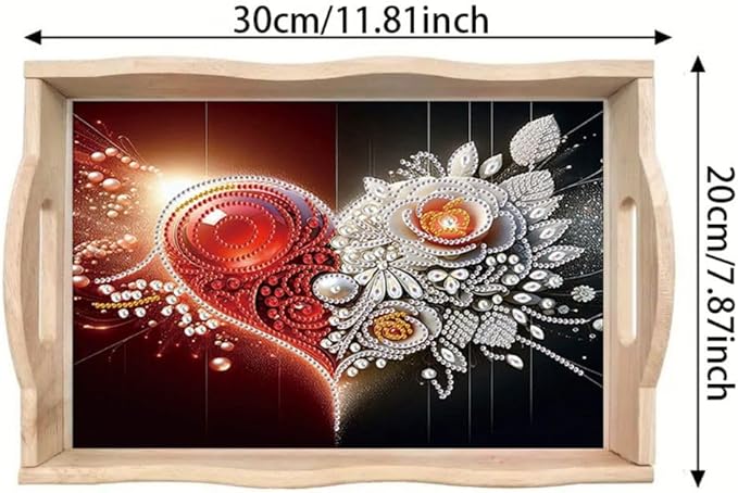 DIY Diamond Serving Tray Diamond Art Painting Creative Design Handmade Wooden Tray Dinner Plate for Coffee Breakfast Home Organizer-Heart