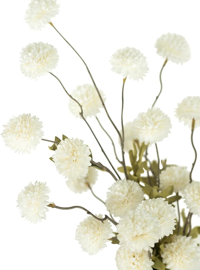 DuHouse 6pcs Artificial Flowers Faux Silk Pompon Mum,Artificial Kiku Flower White for DIY Wedding Bouquets Centerpieces Vase Home Table Kitchen Decorations(Ivory White)