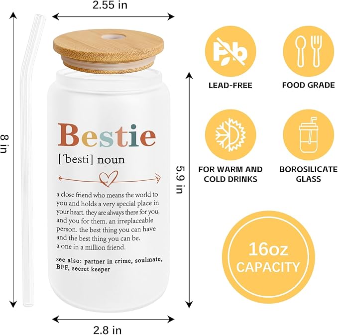 Frerdui Bestie Gifts for Women - Mothers Day Gift for Women Best Friend - Best Friend Birthday Gifts, Friendship Gift for Friends Female Bff - 16oz Coffee Cup