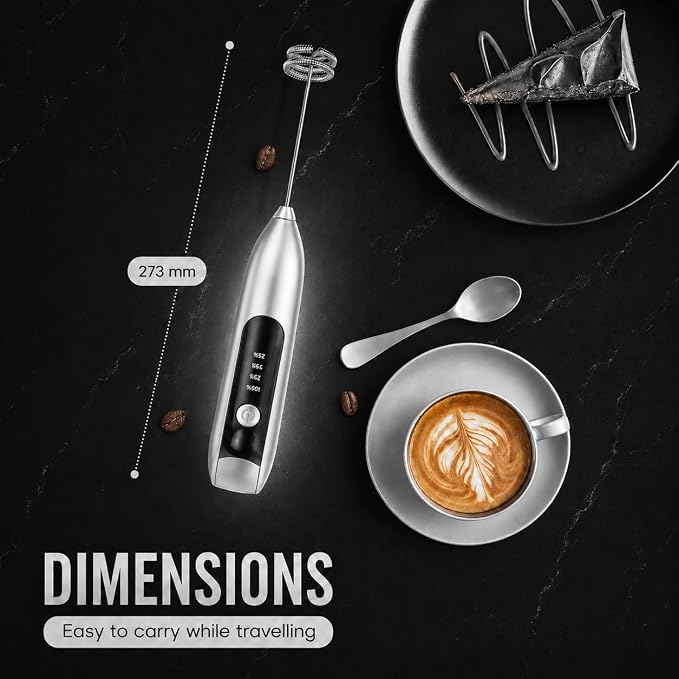 GOCHA Rechargeable Milk Frother, USB-C Electric Milk Foamer Handheld, Double Spring Whisk, 2-Speed Foam Maker for Coffee, Latte, Cappuccino, Matcha, Hot Chocolate, Stand Included (Silver)