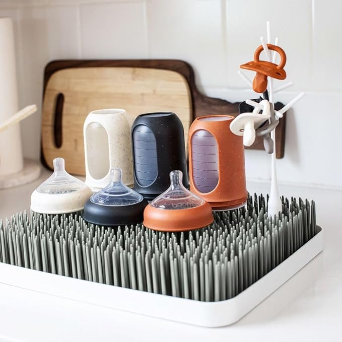 Boon Lawn Countertop Baby Bottle Drying Rack with Antimicrobial Tray - Baby Bottle Dryer and Organizer -Feeding Supplies - Gray - 13.5 x 11 x 2.5
