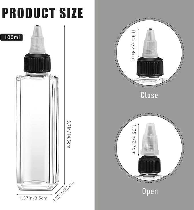 Sliverdew 4 Pcs Oil Squeeze Bottles 3.4 OZ Empty Bottles with Twist Top Cap Plastic Liquid Condiment Container Leak-Proof Dispensing Bottles for Oil Soy Sauce Vinegar Syrup Ketchup