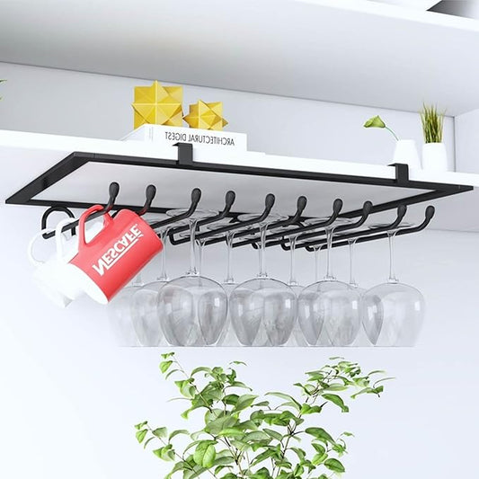 Glass Stemware Wine Rack, Hanging Wine Storage Holder for Under Cabinet Kitchen Bar Display Shelf with Glass Cup Champagne Organizer (Size : Black)