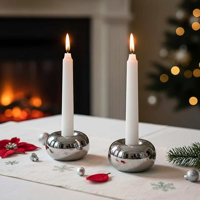 Silver Modern Doughnut Shaped Candlestick Holder, Small Decorative Taper Candle Holder for Bathtub Bedroom Livingroom，2 Pack