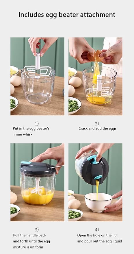 Manual Food Chopper Vegetable Processor, Portable Hand Pull String Garlic Mincer Onion Chopper Cutter for Veggies, Ginger, Fruits, Nuts Kitchen Cooking, Herbs, etc., 900ml, Kitchen Cooking Tool