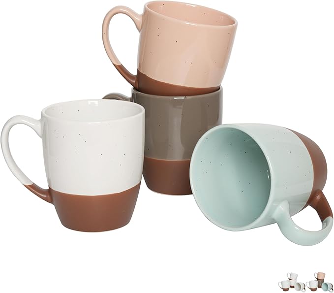 Bosmarlin Ceramic Coffee Mug Set of 4, 16 Oz, Coffee Cups with Big Handle, Dishwasher and Microwave Safe (Multicolor)