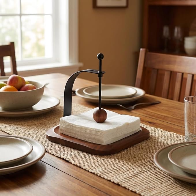 Napkin Holder for Table, Wood Napkin Holders for Paper Napkins, Cocktail Napkin Holder, Suitable for Kitchen, Restaurant, Bar, Office, Parties, Home Décor, Hotel, Cafe (Walnut Wood)