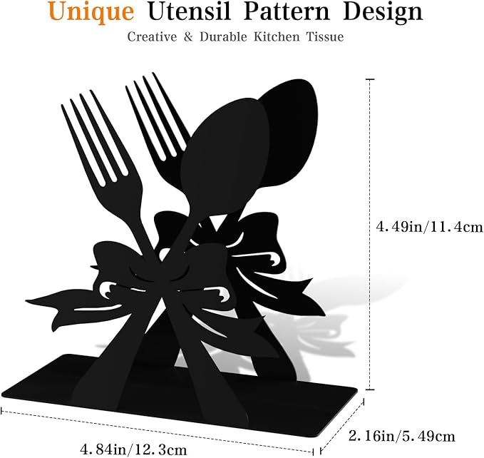 Modern Standing Napkin Holder for table, Black Metal Napkin Dispenser, Fork, Spoon Theme Style Napkin Holder, Suitable for Kitchen, Coffee Shop, Dining Room