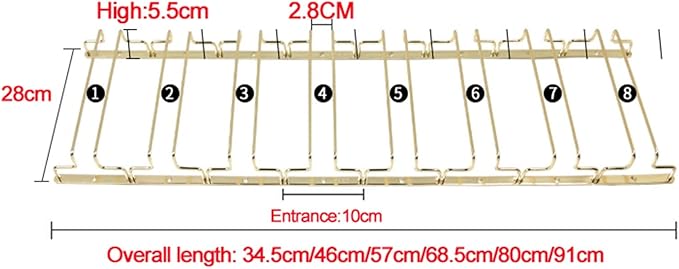 V3VOGUE Wine Glass Rack, Under Cabinet Stemware Wine Glass Holder, Glasses Storage Hanger, Hanging Stemware Display Rack, Perfect for Home, Storage Rack, Bar, Cellar, Cabine - Gold (Size : 6Row)