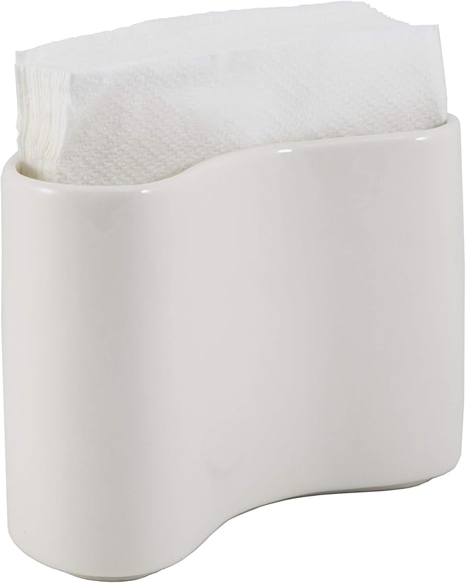 Scarlettwares Ceramic Napkin Holder For Table Kitchen Paper Linen Cloth Napkins Upright Stand Up Sturdy Stylish Modern Compact White Modern Farmhouse