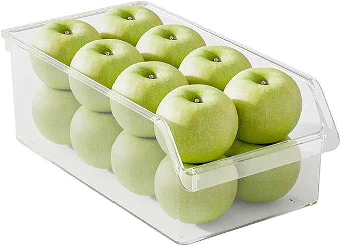 HUHJYUGE Pantry Organizers & Storage, Clear Plastic Fridge Organizer Bin for Vegetables, Fruits, Eggs, or Snacks, Open-Top Drawer Storage Box for Refrigerator, Freezer (27x17x10.6cm)