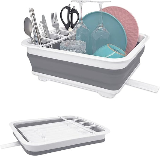 Goderewild Foldable Dish Drying Rack with Drain Plug and Swivel Spout - Lightweight, Compact and Space-Saving Dish Drainer Organizer for Kitchen, RV, Campers and Travel Trailers