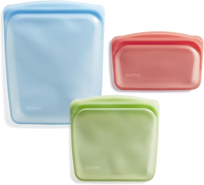 Stasher Silicone Reusable Storage Bags, 3-Pack, Reusable Freezer Bags, Microwave, Dishwasher, Oven Safe, Sous Vide, Premium Lunch Containers, Eco Friendly, Food Storage Bags, Snack Bags, Multicolor | Reusable Food Bag