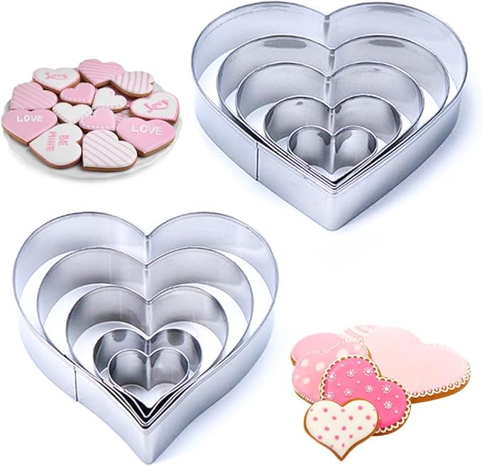 YomiFamily Heart Cookie Cutter Set, 10 Pieces, Stainless Steel Heart Shaped Mold Fondant Pastry Biscuit Fruit Vegetable Cutters for Baking