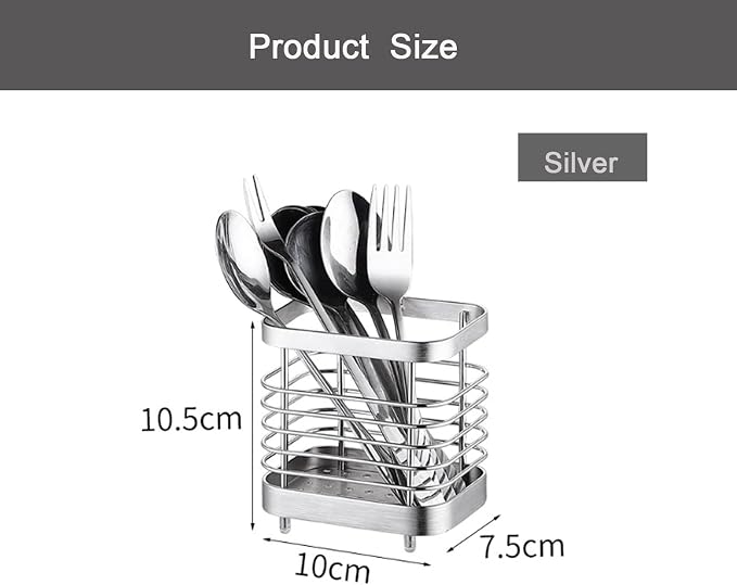 Cutlery Drainer, Stainless Steel Utensil Holder Sink Caddy, Rust Proof Sink Tidy Kitchen Sink Organiser, Cutlery Holder for Kitchen Counter (Silver)