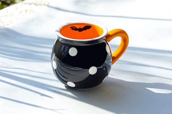 Terramoto Ceramic Halloween Bat Dots and Spider Web Stripes Mugs set of Two Assorted Design