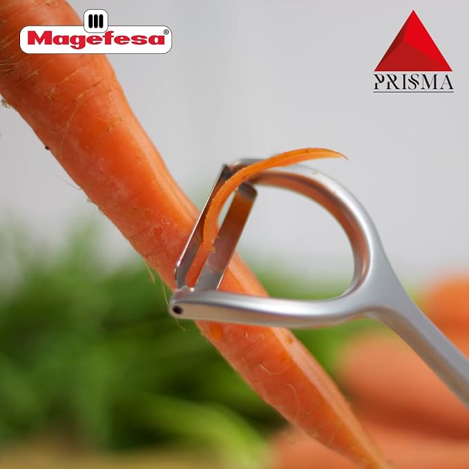 Magefesa Prisma 3-Piece Stainless Steel Kitchen Utensil Set – Includes Kitchen Scissors, Oscillating Peeler & Garlic Press – Premium 18/10 Stainless Steel, Dishwasher Safe