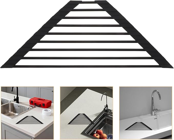 Ciieeo Stainless Steel Sink Corner Drying Rack with Strong Support and Fast Draining Triangular Kitchen Sponge Holder for Utensils and Kitchen Tools