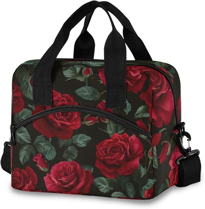 ALAZA Red Rose Flower Floral Insulated Lunch Box Reusable Cooler Bags with Shoulder Strap for Women Men Adults, 19-Can (12.5L)