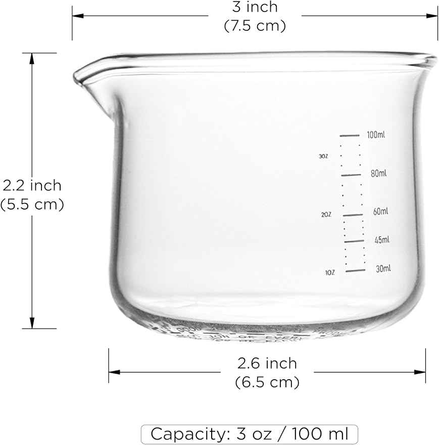 Tea and Espresso Measuring Cup, 3 Oz/100ml High Borosilicate Espresso Shot Glass, Dual Scale, Coffee Machine Accessories Barista Tools, Beaker Style
